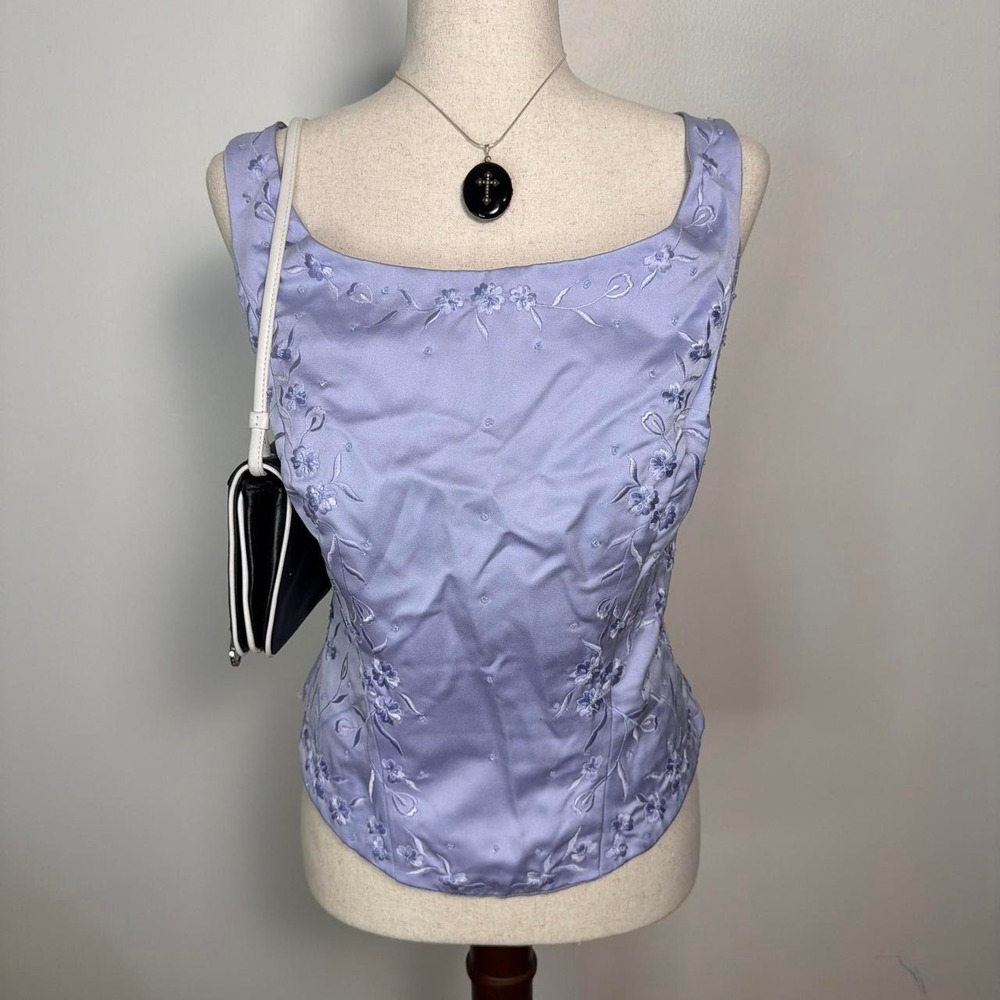 Alfred Angelo Vintage 90s Lavender Floral Beaded Satin Corset Top 16W 018BB